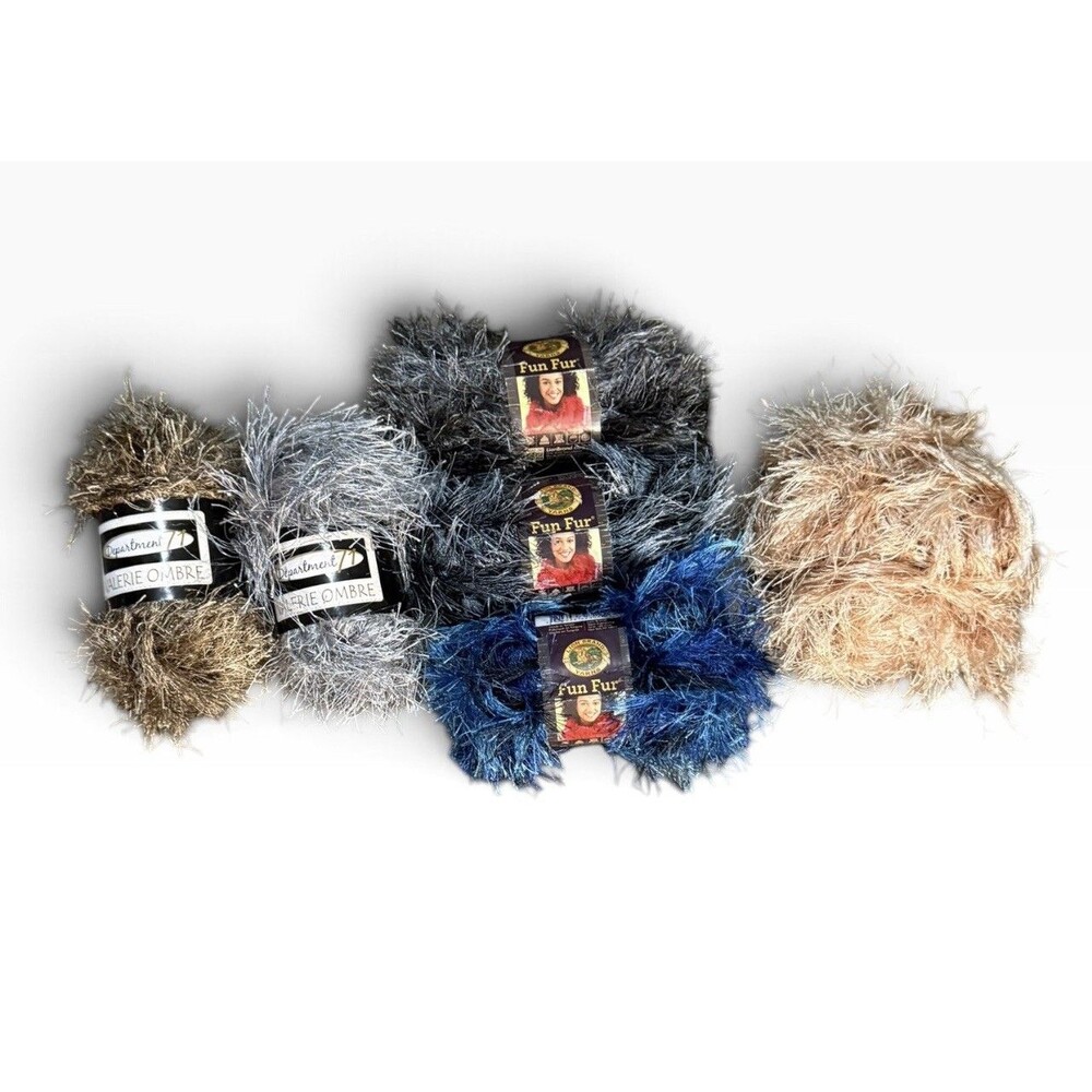 Lion Brand Fun Fur & Dept 71 Eyelash Yarn Lot 10.75 Oz Crochet Craft Bundle